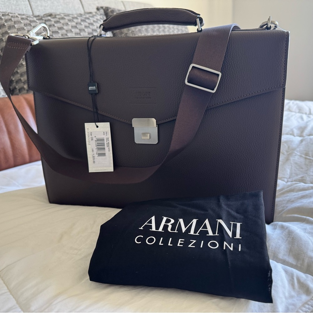 Armani Collezioni Taupe Leather Bag with Gold Clasp